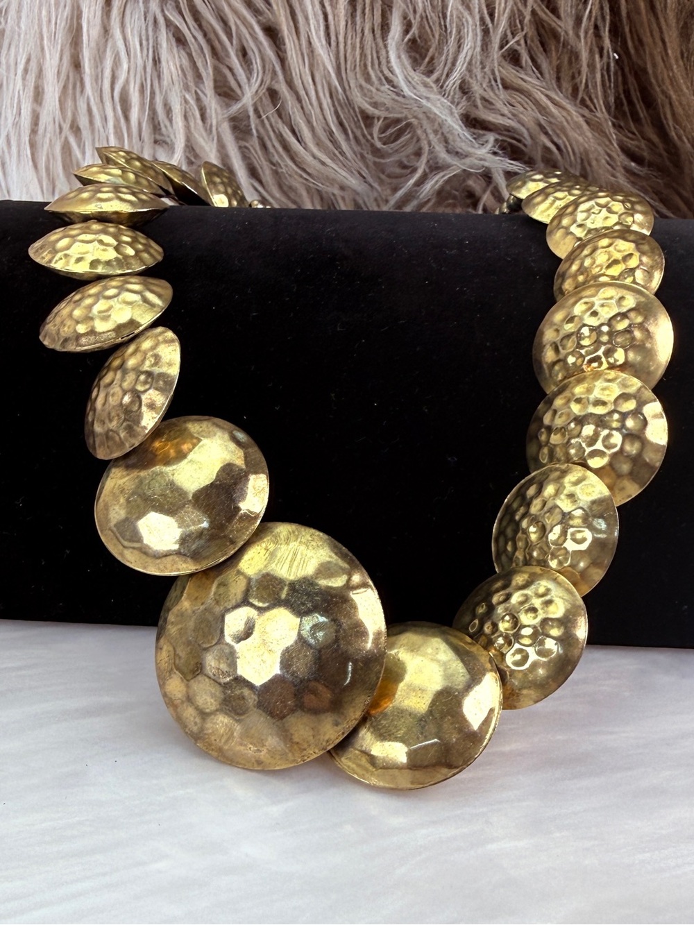 Goldtone Hammered Statement Necklace - Picture 7 of 7